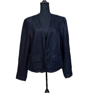 Ann Taylor Loft Linen Blazer Size XL Open Front Black Lined Office Career